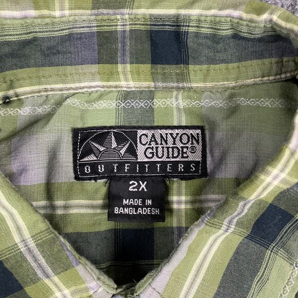 Canyon Guide Shirt Mens 2X Green Plaid Western Pearl Snap Short Sleeve Cowboy - Picture 3 of 8